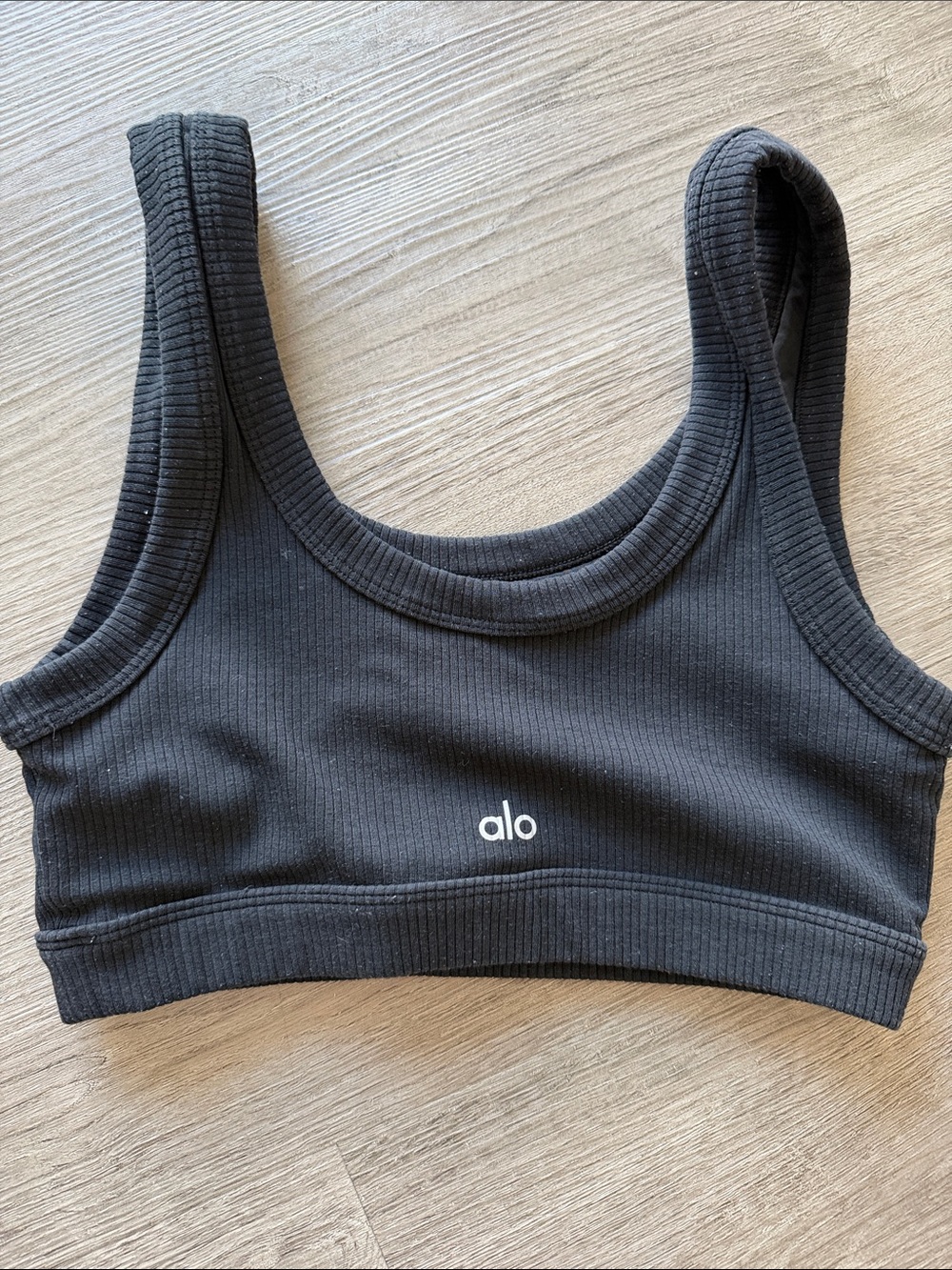 ALO Yoga Black Ribbed Scoop Sports Bra